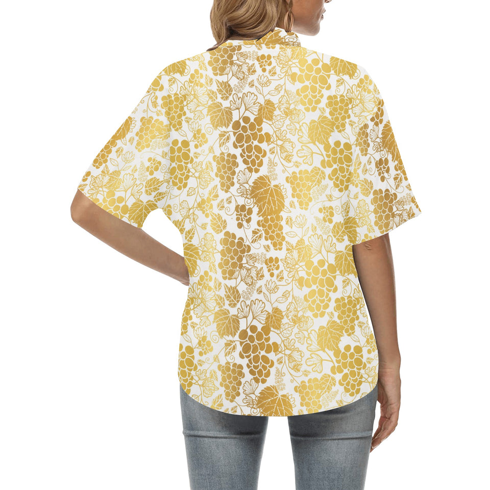 Gold grape pattern Women's All Over Print Hawaiian Shirt