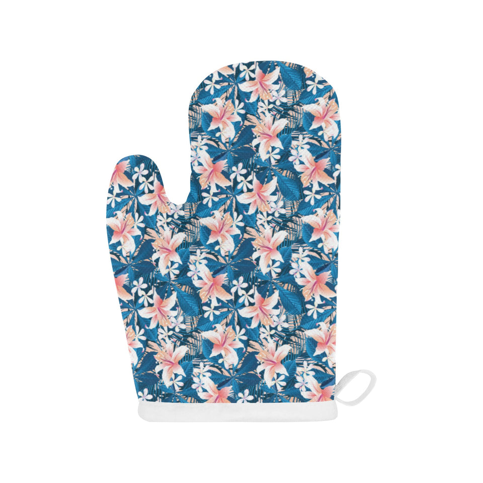 Hibiscus Pattern Print Design 02 Heat Resistant Oven Mitts