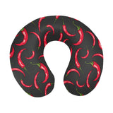 Chili peppers pattern black background U-Shaped Travel Neck Pillow