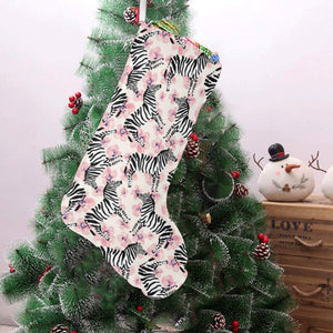 Zebra pink flower background Christmas Stocking