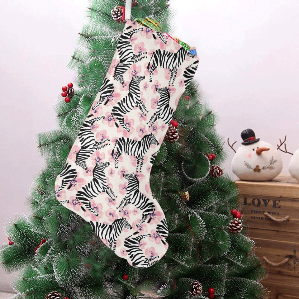 Zebra pink flower background Christmas Stocking