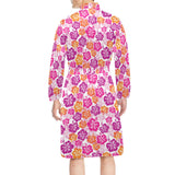 Hibiscus Pattern Print Design 01 Men's Long Sleeve Belted Night Robe