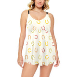 Horseshoes Pattern Print Design 02 Chest Sexy Pleated Two Piece Swim Dress
