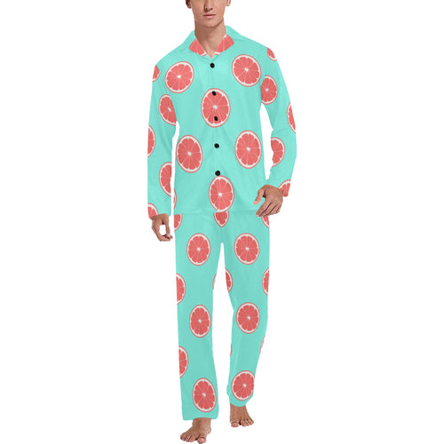 Grapefruit green background Men's Long Pajama Set