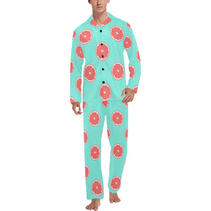 Grapefruit green background Men's Long Pajama Set
