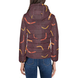 Boomerang Australian aboriginal ornament circle bl Women's Padded Hooded Jacket