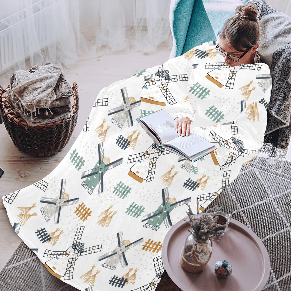 windmill pattern Blanket Robe with Sleeves