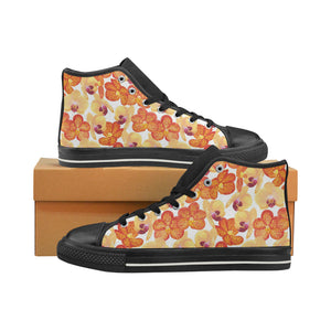 Orange yellow orchid flower pattern background Women's High Top Canvas Shoes Black
