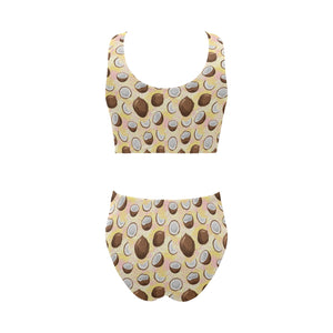 Coconut Pattern Print Design 05 Chest Bowknot High Waisted Bikini Swimsuit