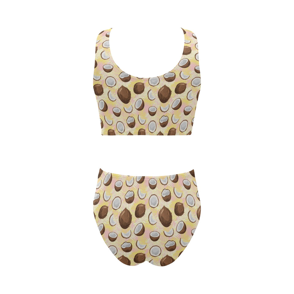 Coconut Pattern Print Design 05 Chest Bowknot High Waisted Bikini Swimsuit