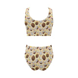 Coconut Pattern Print Design 05 Chest Bowknot High Waisted Bikini Swimsuit