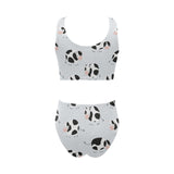 Cute cows pattern Chest Bowknot High Waisted Bikini Swimsuit