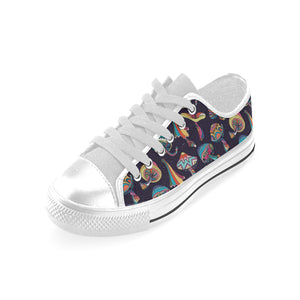 Colorful mushroom pattern Men's Low Top Canvas Shoes White