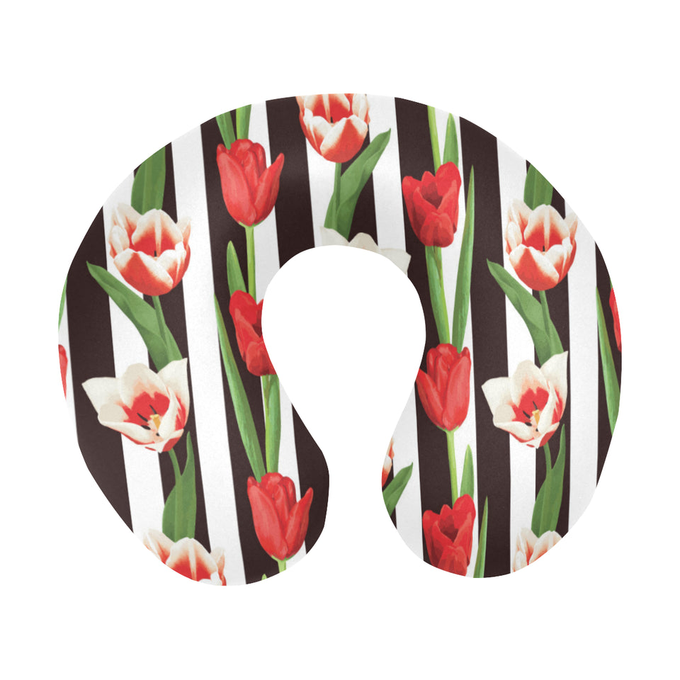 red and white tulips pattern U-Shaped Travel Neck Pillow