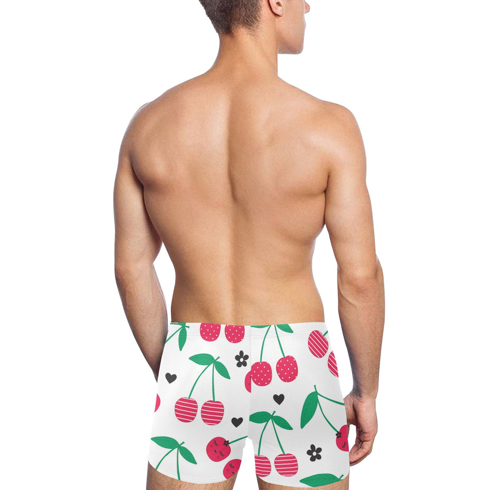 cherry pattern white background Men's Swimming Trunks