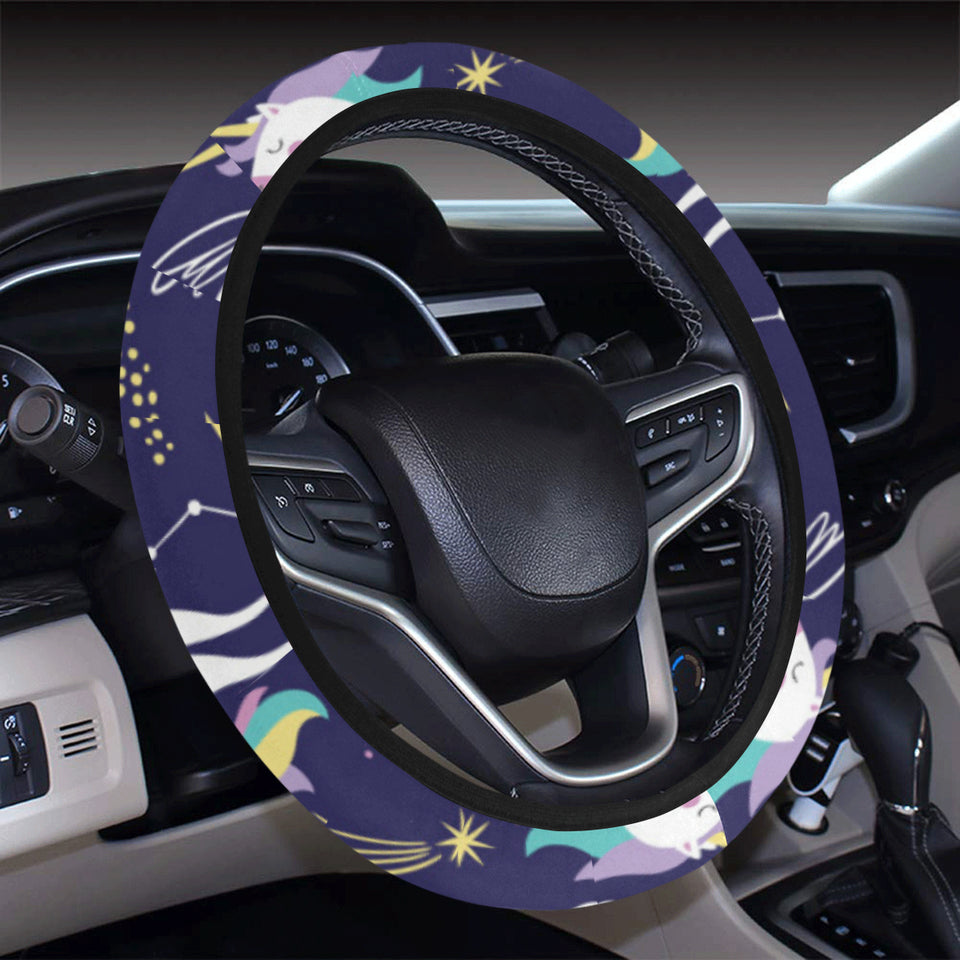 Hand drawn cute unicorn star planet Car Steering Wheel Cover