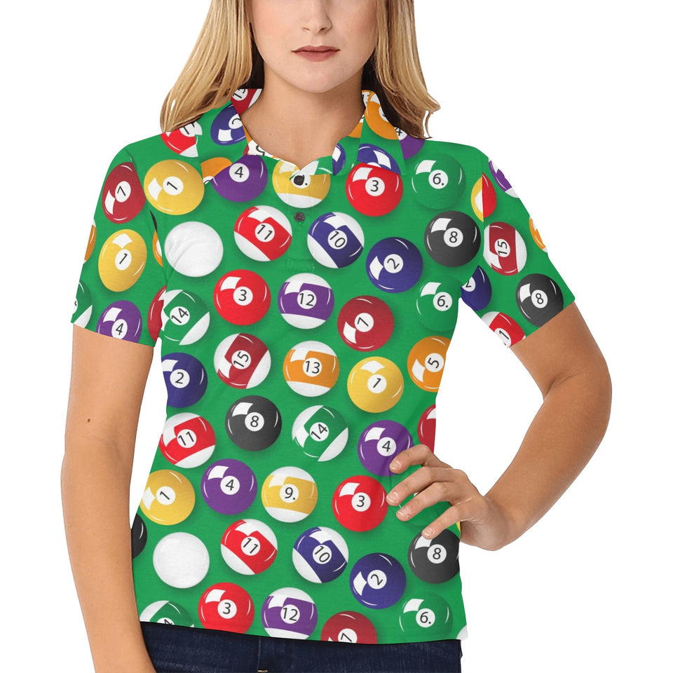 Billiard Ball Pattern Print Design 02 Women's All Over Print Polo Shirt
