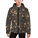 Gold peacock feather pattern Kids' Boys' Girls' Padded Hooded Jacket