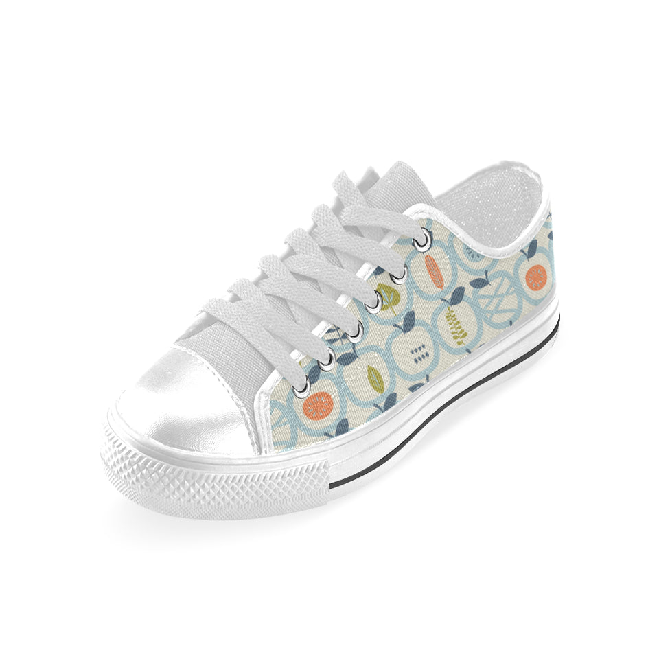 apples leaves pattern Men's Low Top Shoes White