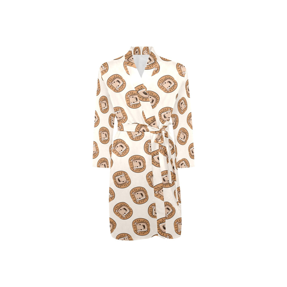 Lion Pattern Print Design 01 Men's Long Sleeve Belted Night Robe