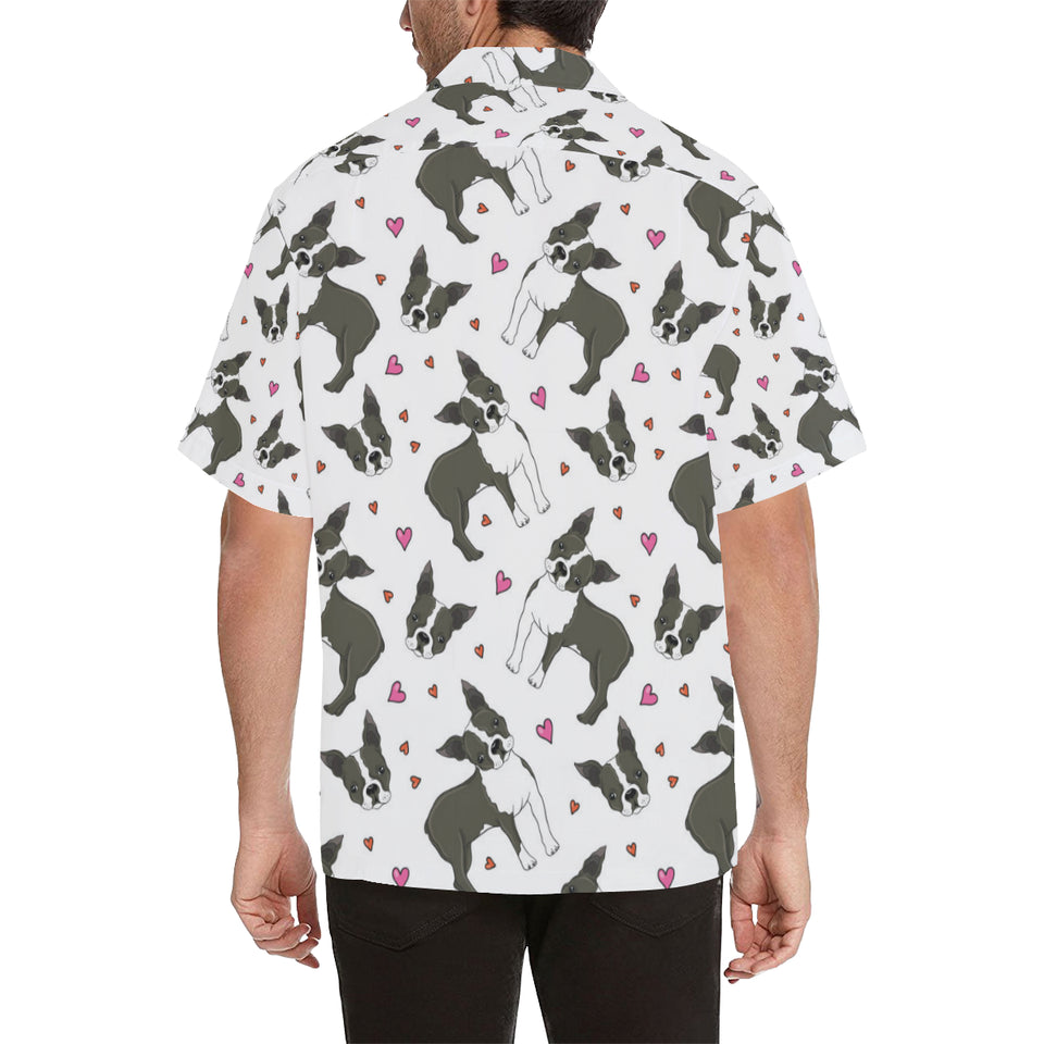 Boston terrier dog hearts vector pattern Men's All Over Print Hawaiian Shirt