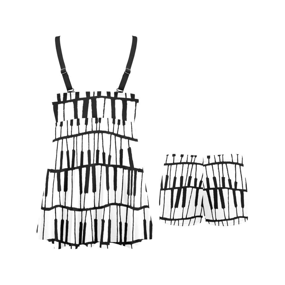 Piano Pattern Print Design 03 Chest Sexy Pleated Two Piece Swim Dress