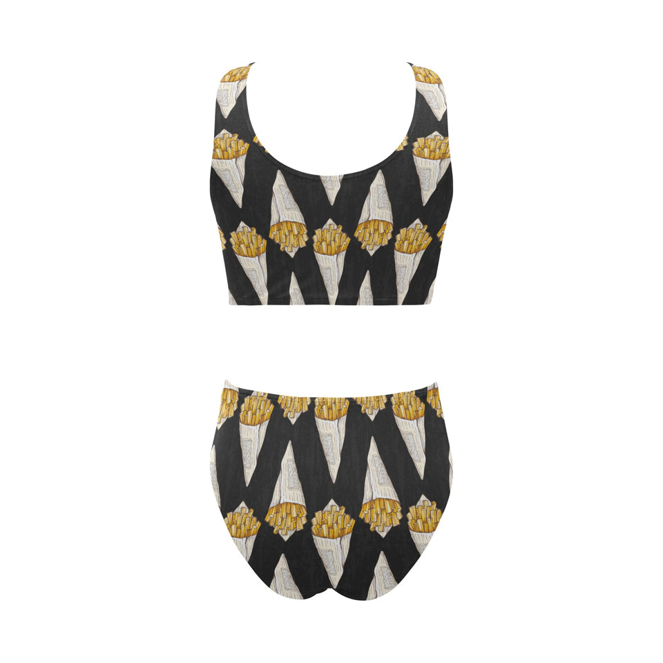 French fries dark background Chest Bowknot High Waisted Bikini Swimsuit