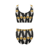 French fries dark background Chest Bowknot High Waisted Bikini Swimsuit