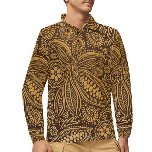 cacao beans tribal polynesian pattern background Men's Long Sleeve Polo Shirt