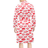 Lips Pattern Print Design 05 Men's Long Sleeve Belted Night Robe