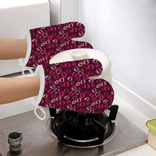 Lips Pattern Print Design 03 Heat Resistant Oven Mitts