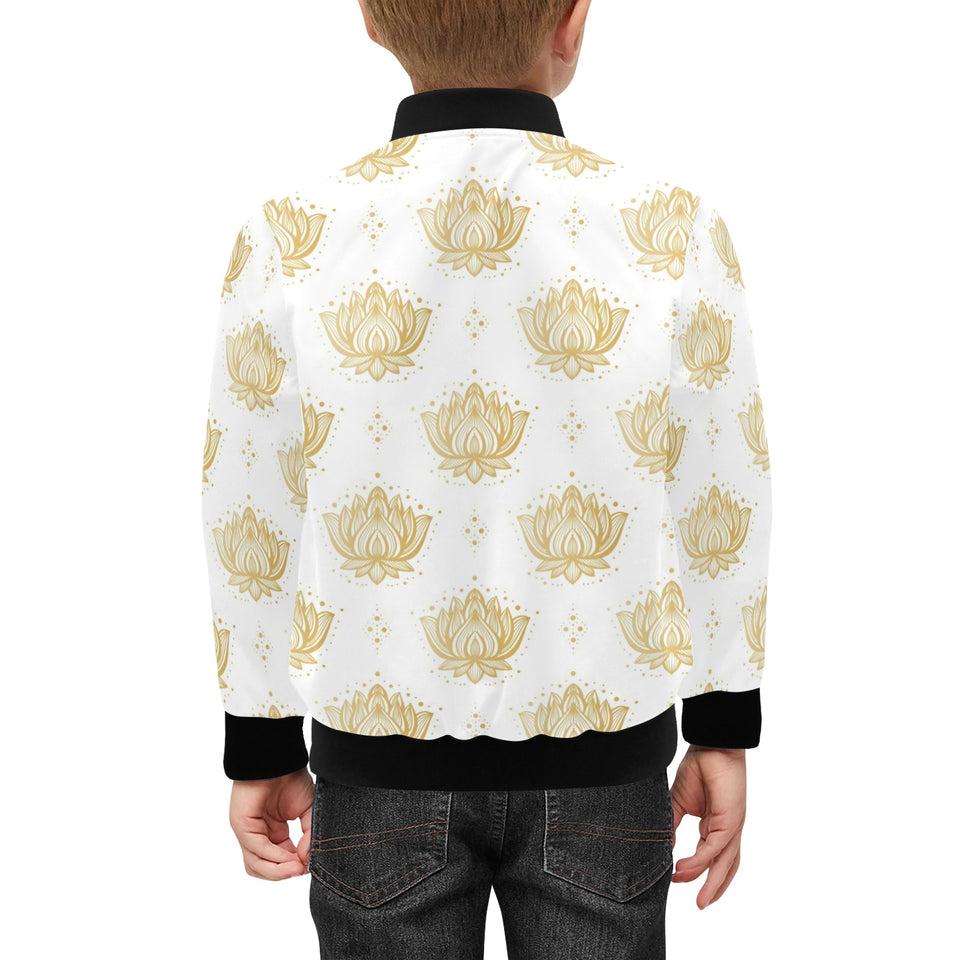 Gold Ornamental lotue waterlily symbol pattern Kids' Boys' Girls' Bomber Jacket