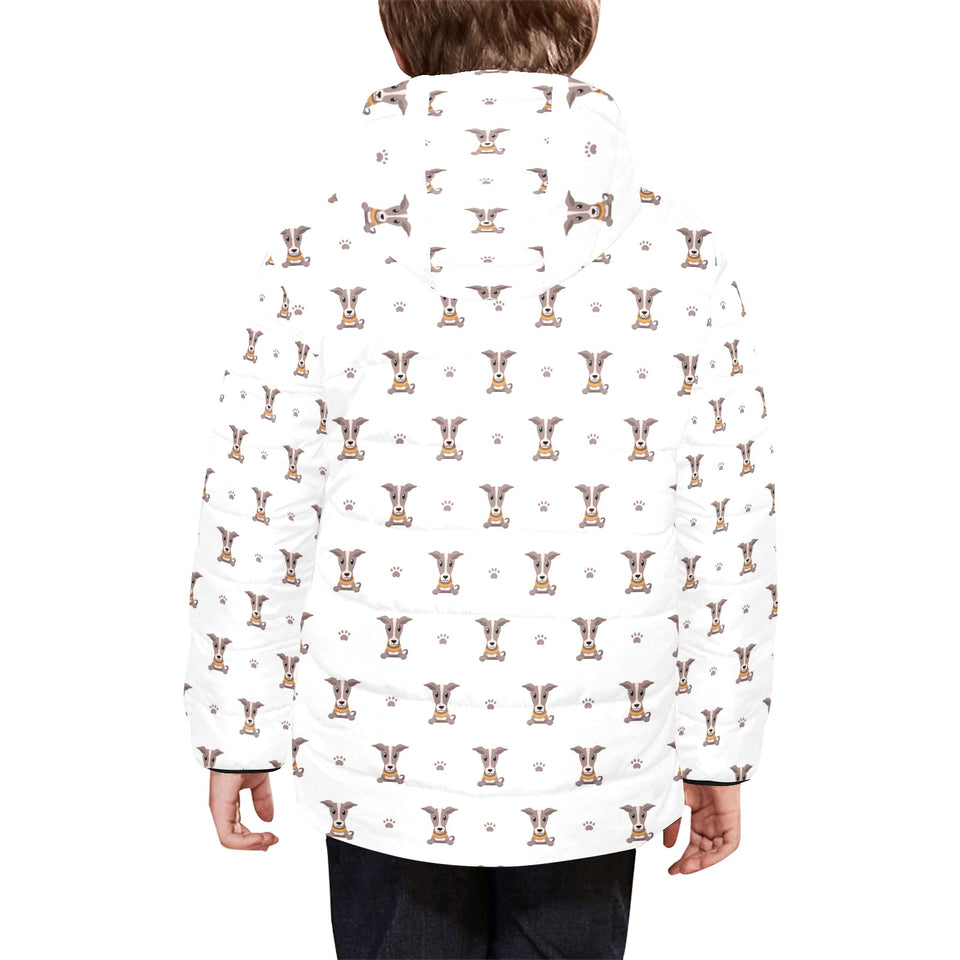 Greyhound Pattern Print Design 05 Kids' Boys' Girls' Padded Hooded Jacket