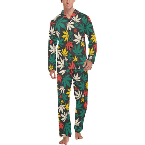 Canabis Marijuana Weed Pattern Print Design 02 Men's Long Pajama Set