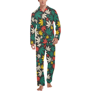 Canabis Marijuana Weed Pattern Print Design 02 Men's Long Pajama Set