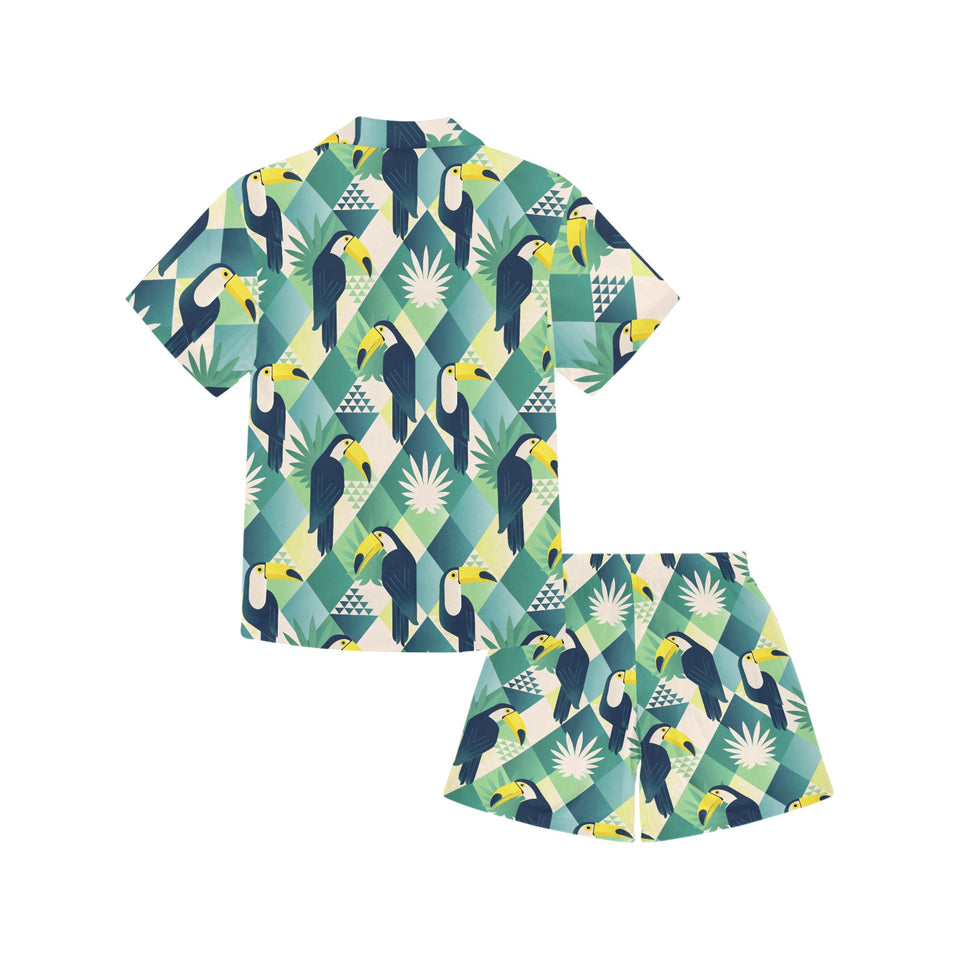 Toucan tropical leaves design pattern Kids' Boys' Girls' V-Neck Short Pajama Set