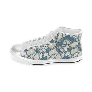 Sea turtle Polynesian Tribal design pattern Women's High Top Canvas Shoes White
