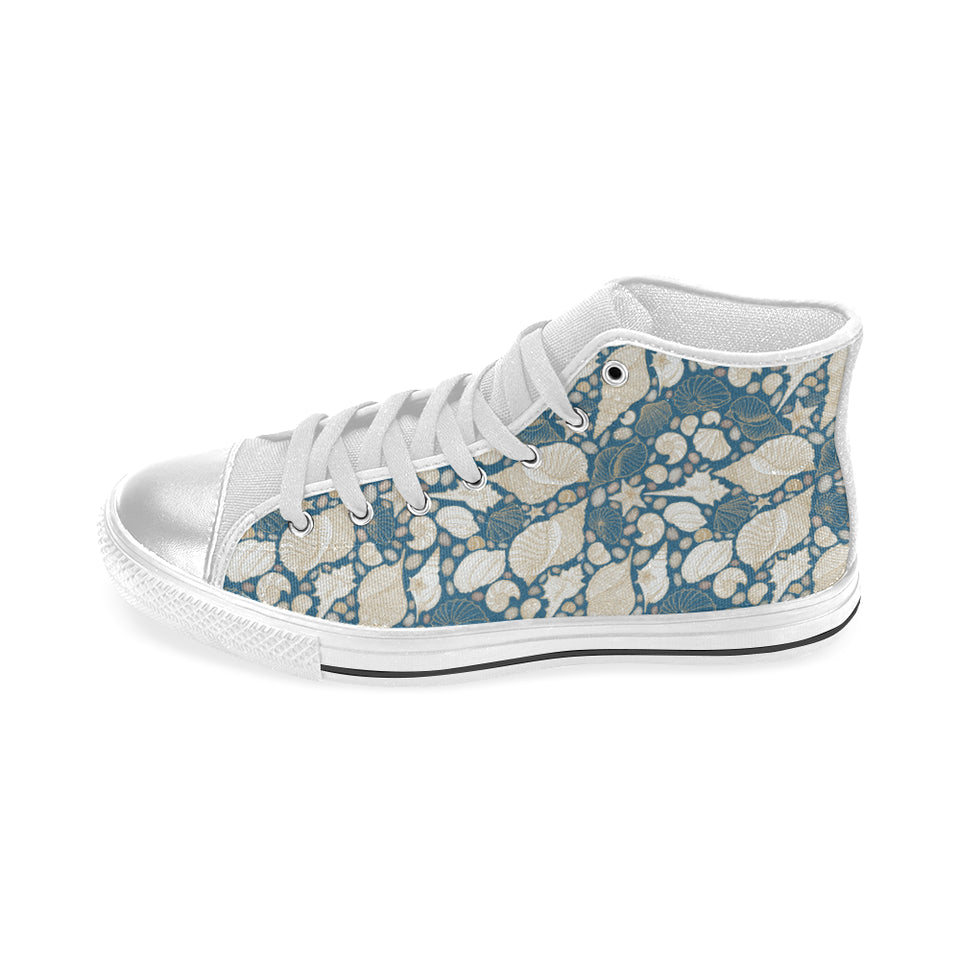 Sea turtle Polynesian Tribal design pattern Women's High Top Canvas Shoes White