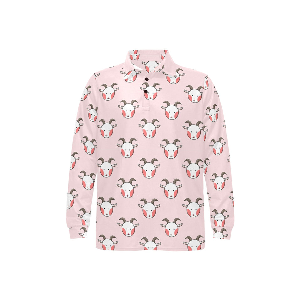 Cute goat pattern Men's Long Sleeve Polo Shirt