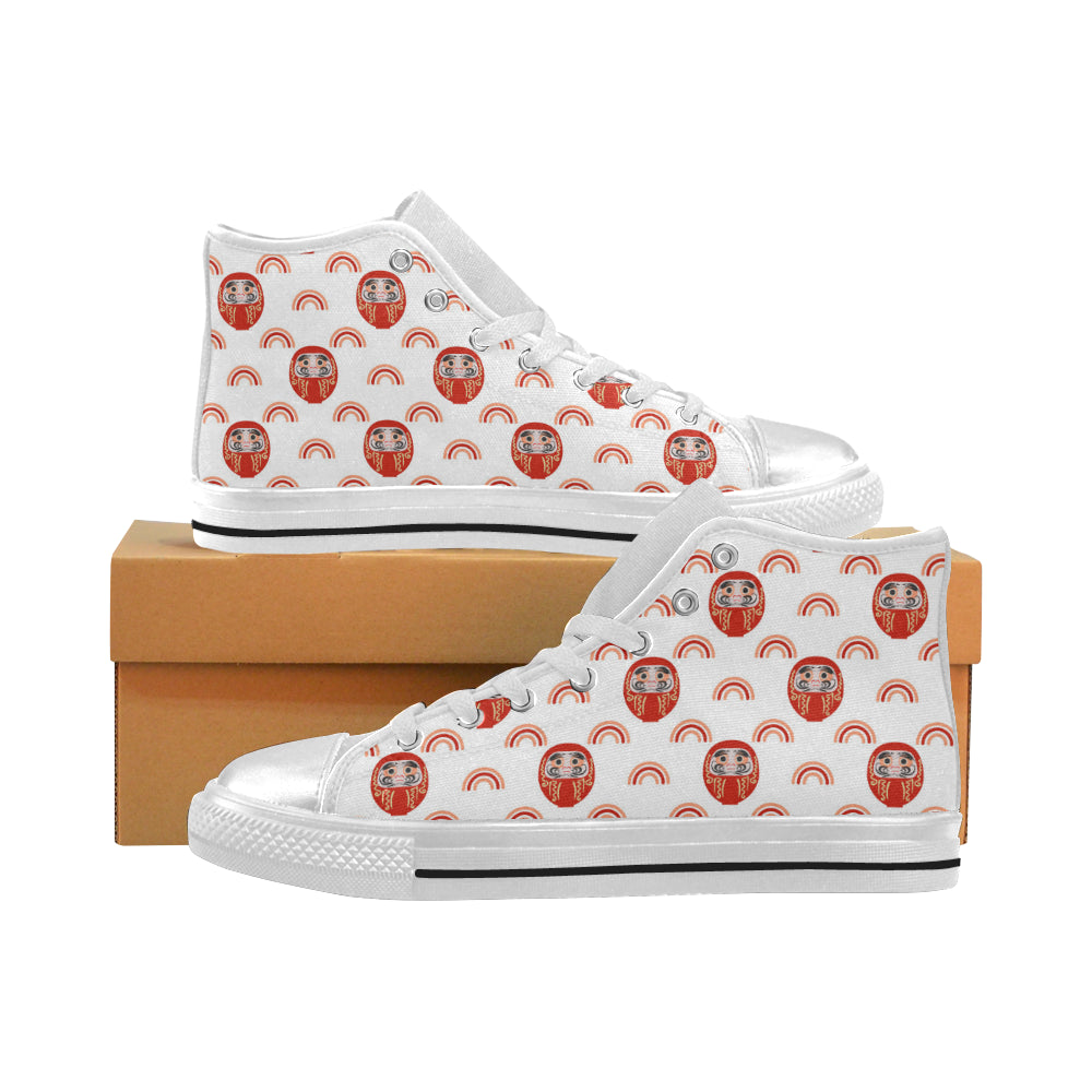 Daruma japanese wooden doll design pattern Women's High Top Canvas Shoes White