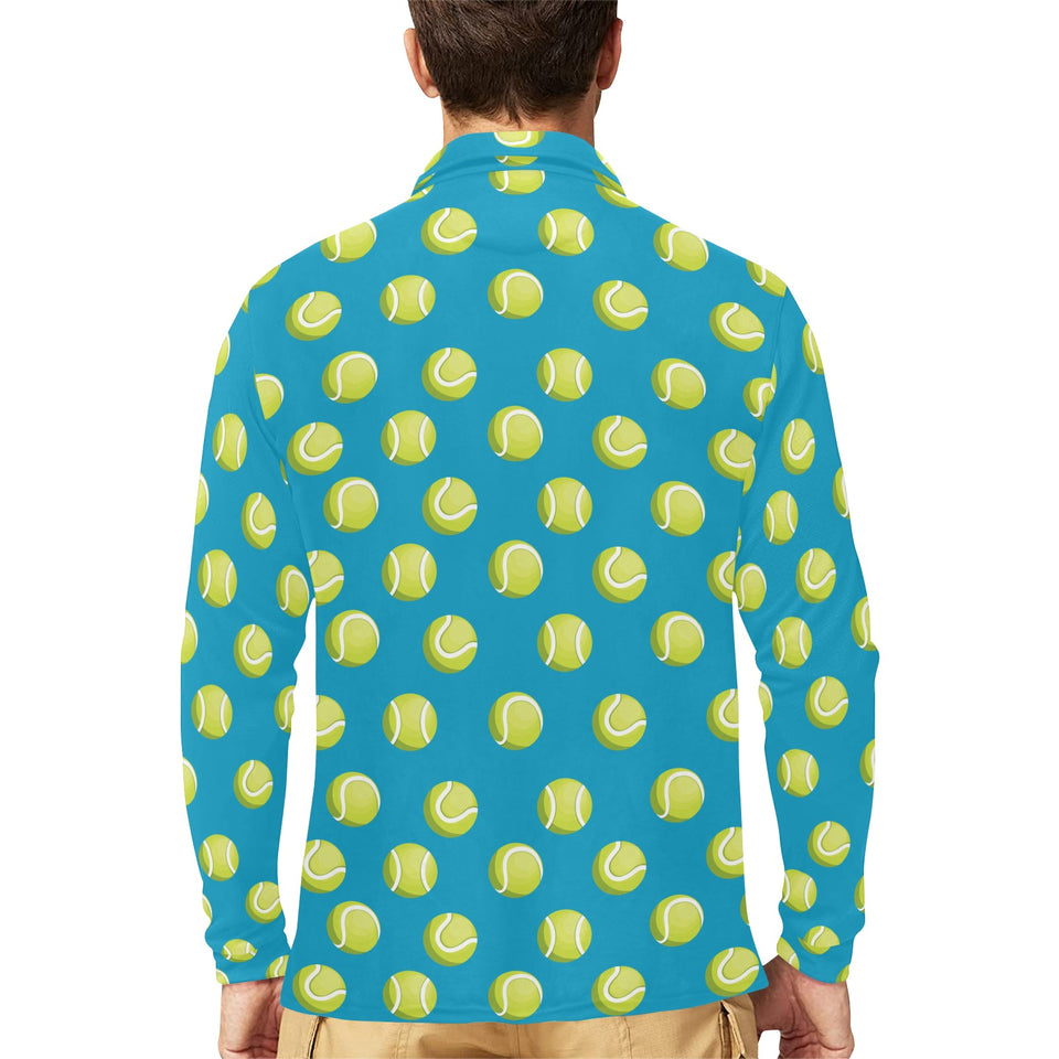 Tennis Pattern Print Design 05 Men's Long Sleeve Polo Shirt