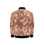 Pink sakura cherry blossom drak brown background Kids' Boys' Girls' Bomber Jacket