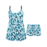 Hibiscus Pattern Print Design 04 Chest Sexy Pleated Two Piece Swim Dress