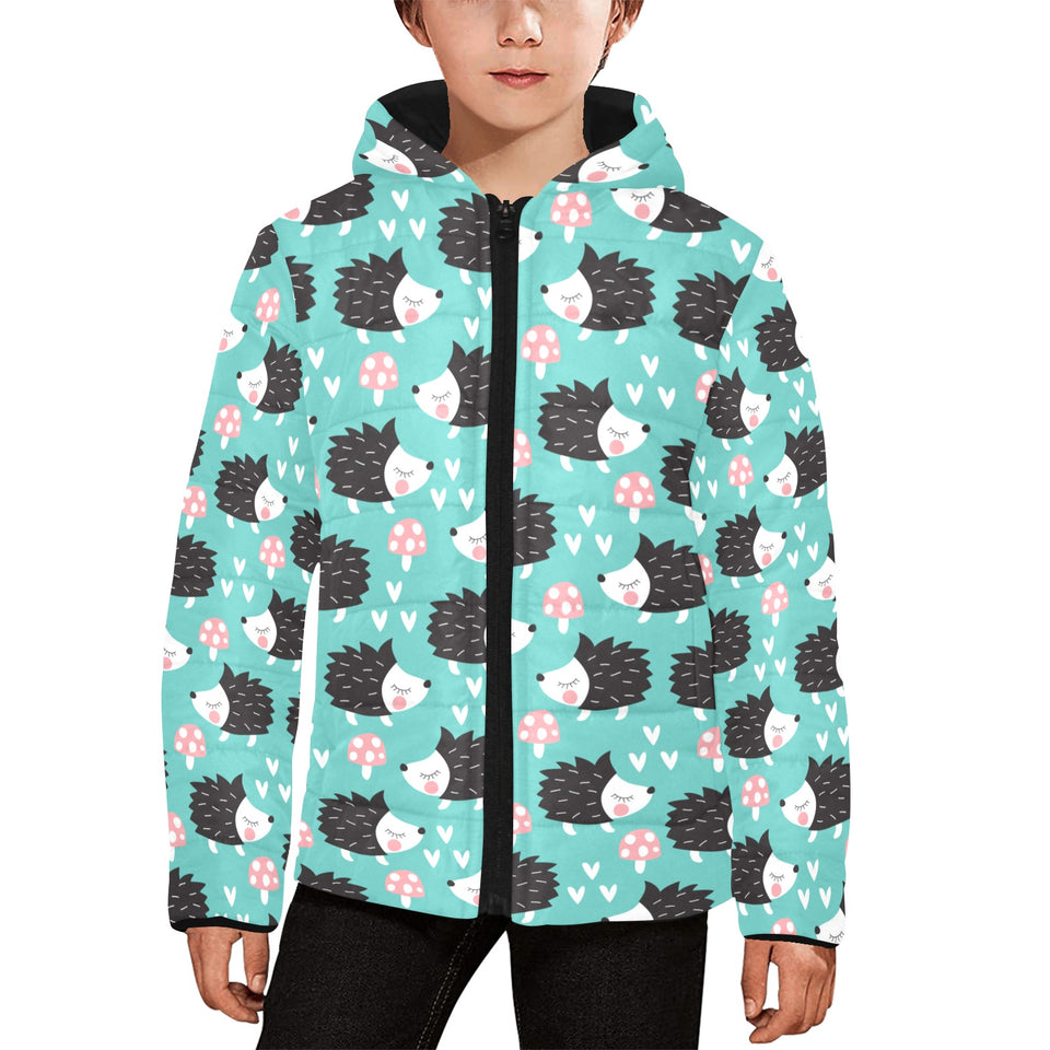 Hedgehog Pattern Print Design 03 Kids' Boys' Girls' Padded Hooded Jacket