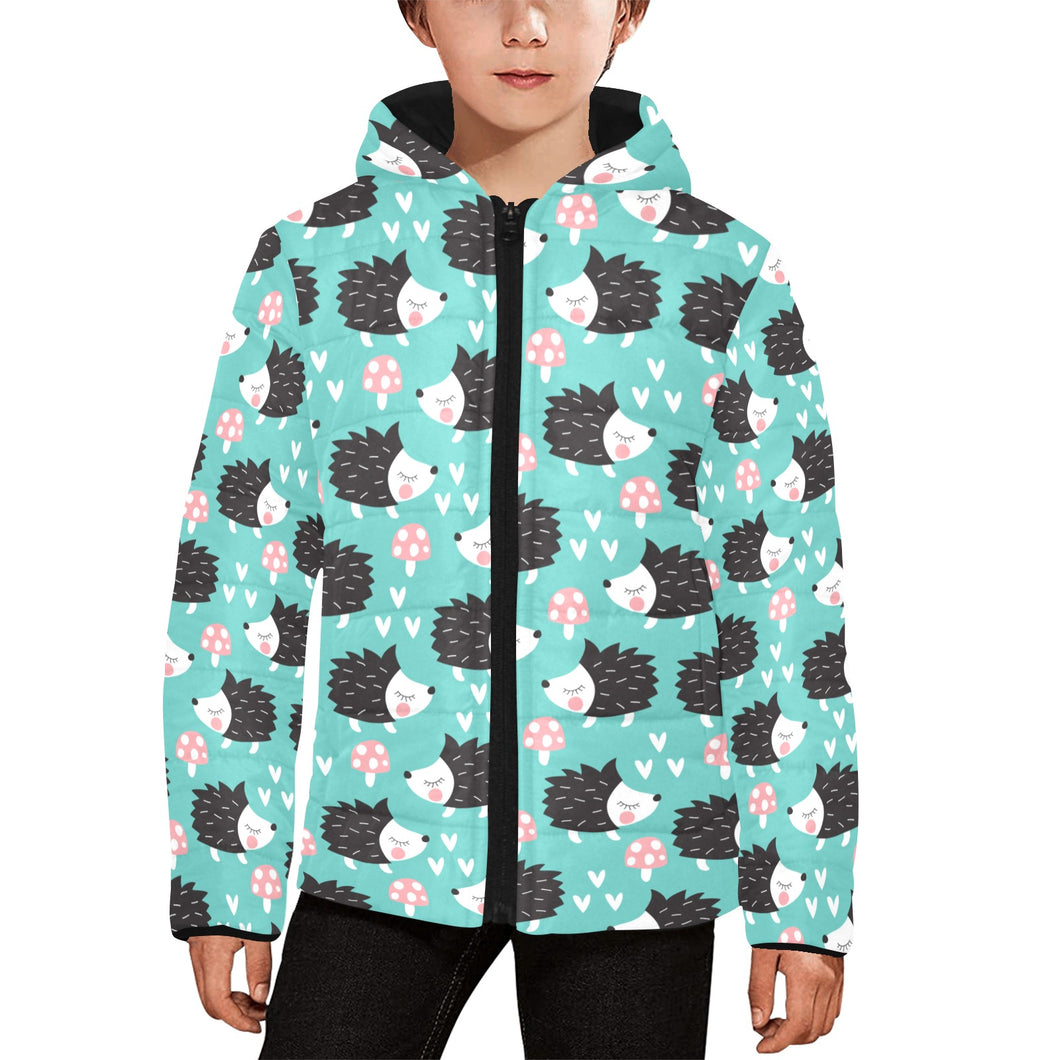 Hedgehog Pattern Print Design 03 Kids' Boys' Girls' Padded Hooded Jacket