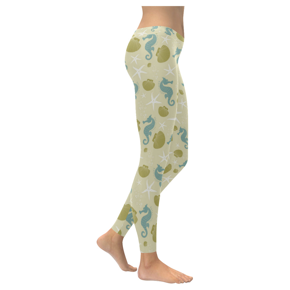 Seahorse shell starfish pattern background Women's Legging Fulfilled In US