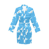 Cute sea lion seal pattern background Women's Long Sleeve Belted Night Robe