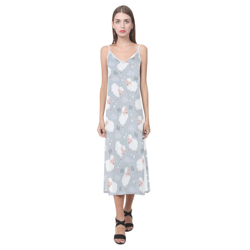 Sweet dreams sheep pattern V-Neck Open Fork Long Dress