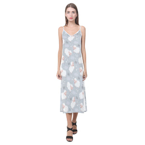 Sweet dreams sheep pattern V-Neck Open Fork Long Dress