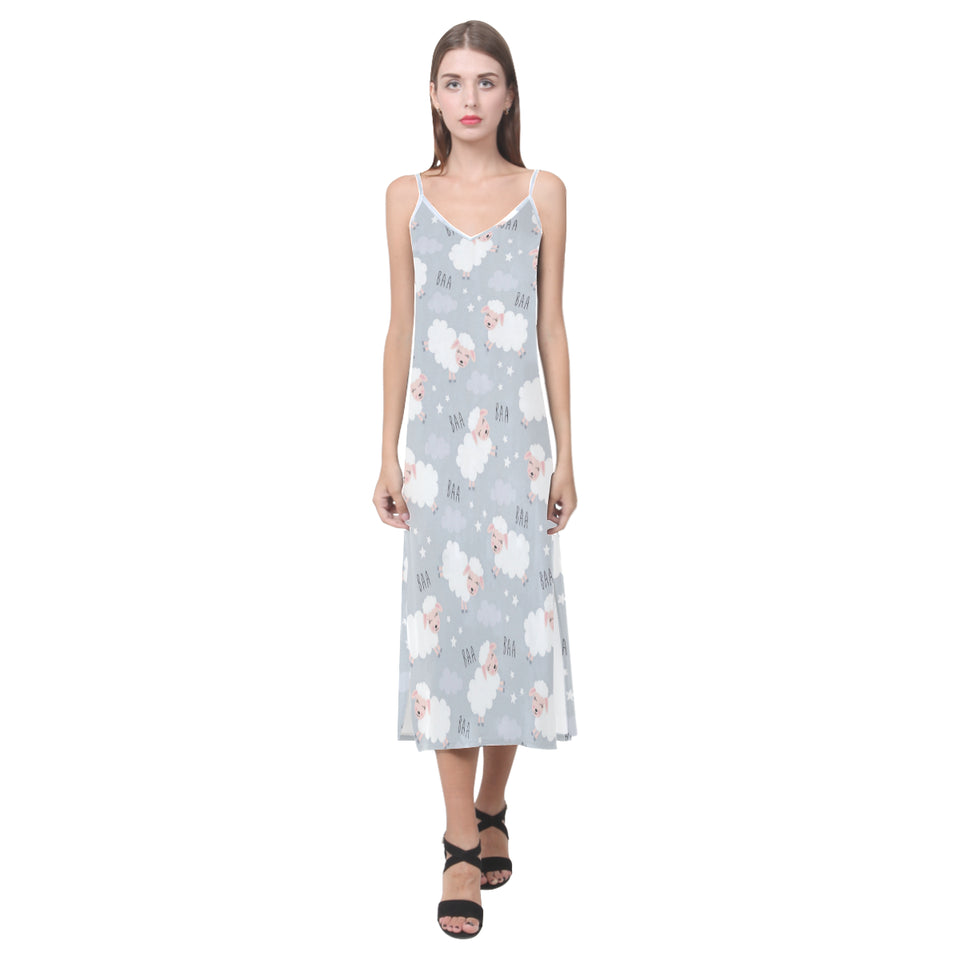 Sweet dreams sheep pattern V-Neck Open Fork Long Dress
